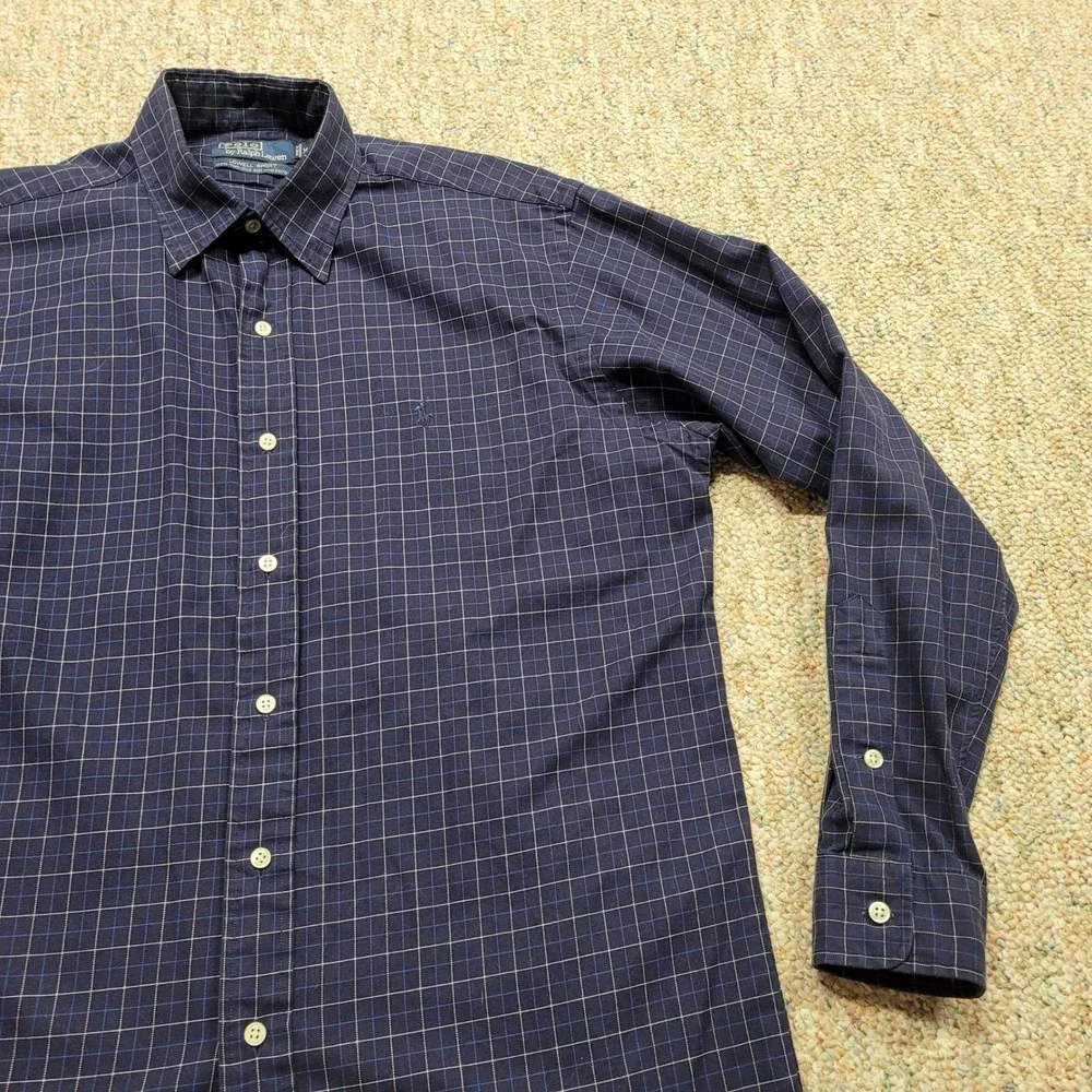 Polo Ralph Lauren Lowell Sport Shirt Mens‎ Medium Blue Grid Check Cotton Pony